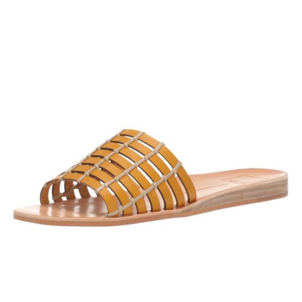 DOLCE VITA Women's Colsen Flat Slide Sandal Honey Leather Size 8 US
